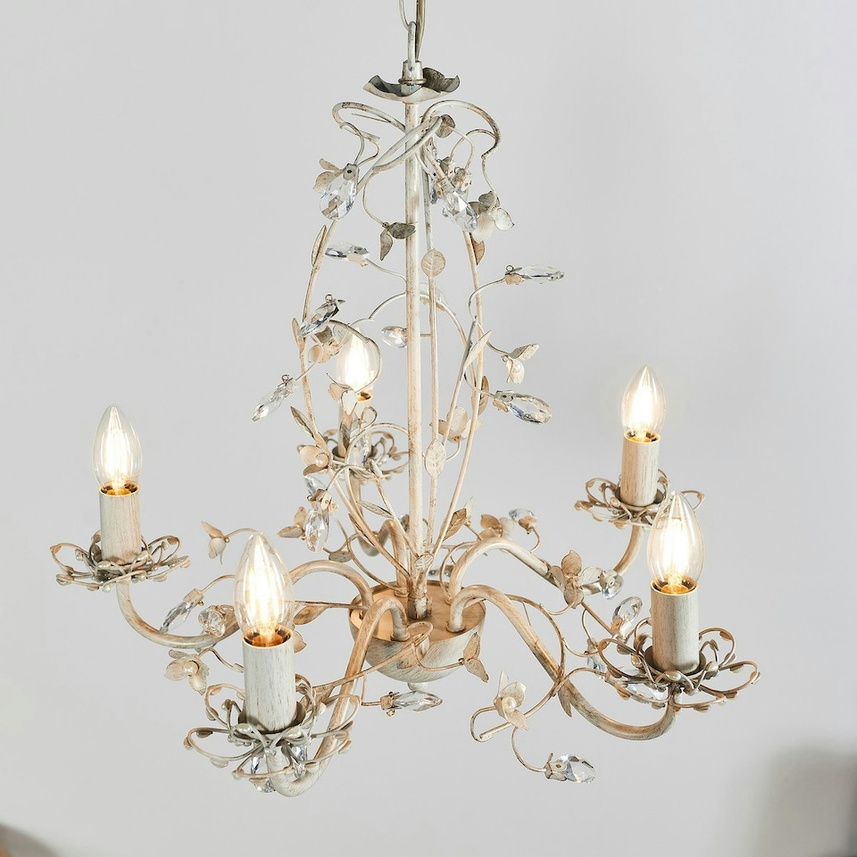 image 1 of Lullaby 5 Light Multi Arm Ceiling Pendant Flower Design Cream With Brushed Gold, Pearl Effect Acrylic, E14