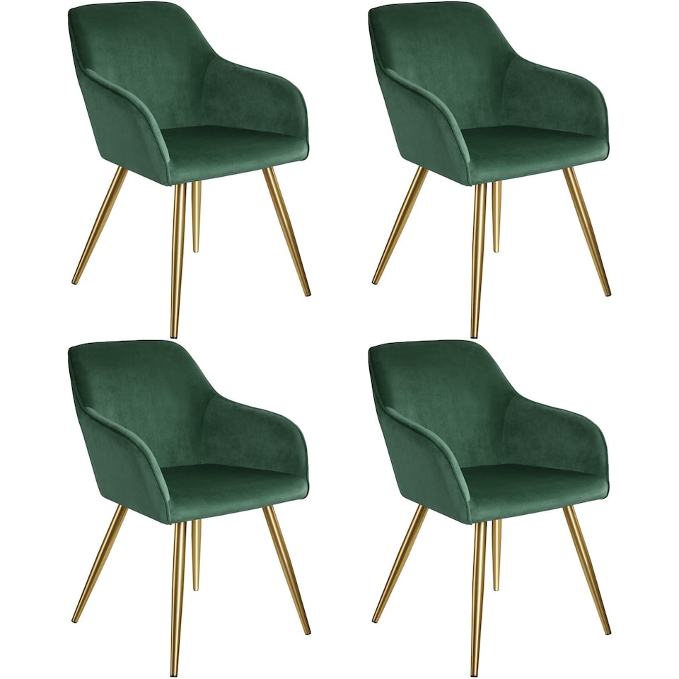image 1 of Chair Marilyn with Velvet Cover, Gold Steel Legs and Plush Padding | Green | dark green/gold | 4