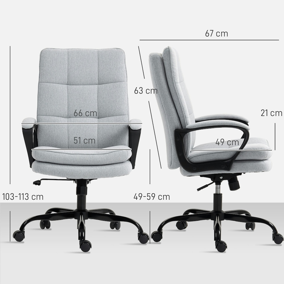 image 1 of HOMCOM Fabric Office Chair, Computer Desk Chair for Home, Light Grey Grey