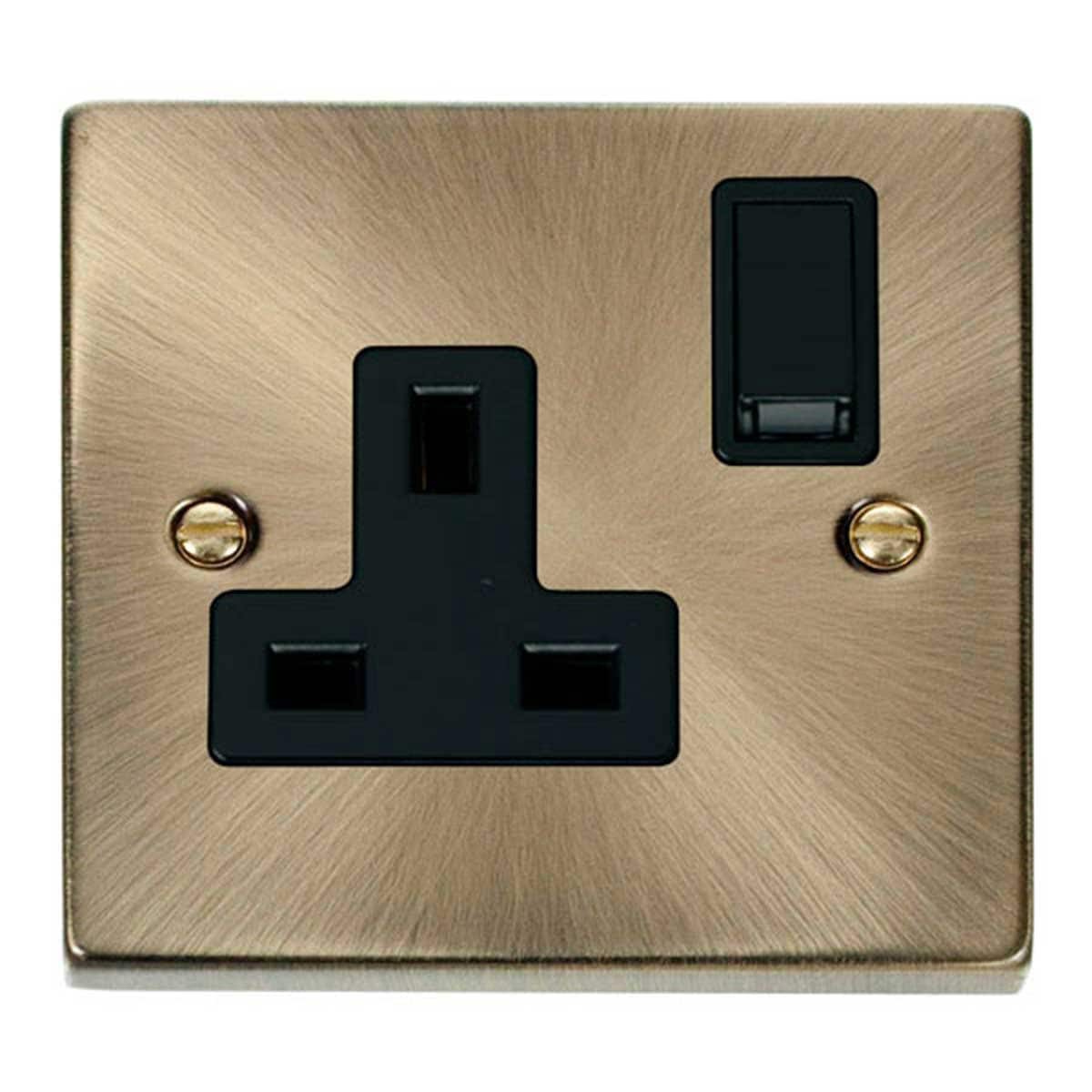 SE HOME Antique Brass 1 Gang 13A DP Switched Plug Socket Brown Antique Brass