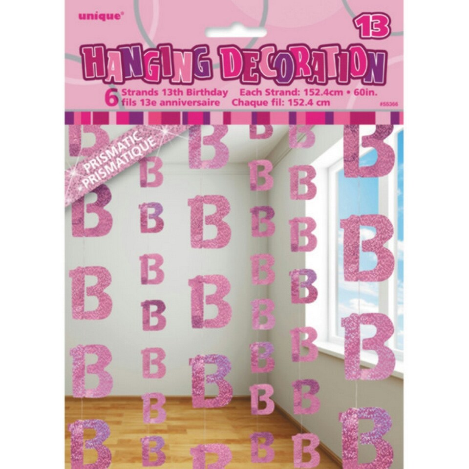 image 1 of Unique Party Pink 13th Birthday/Anniversary Hanging String Decorations - Pink - One Size