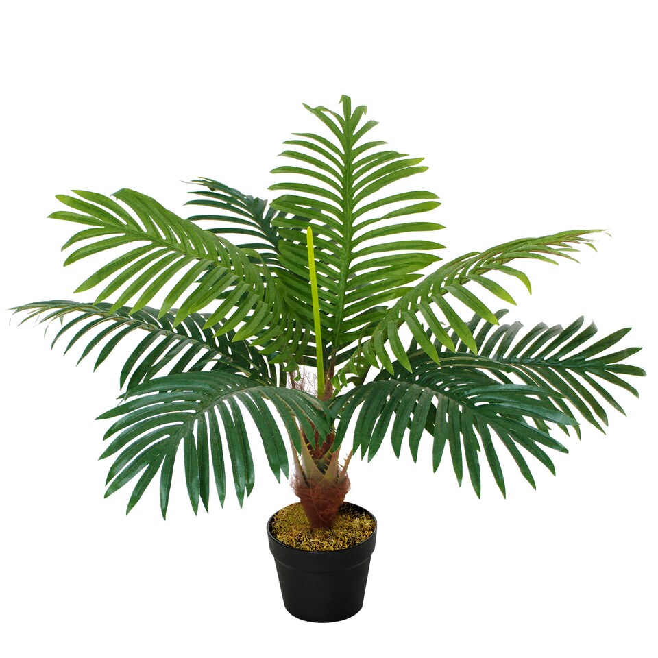 image 1 of Outsunny 60cm Artificial Palm Tree Decorative Plant 8 Leaves with Nursery Pot, Fake Tropical Tree for Indoor Outdoor Decor, Green