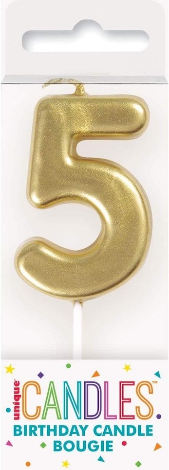 image 1 of Mini Metallic Gold Number 5 Pick Birthday Candle