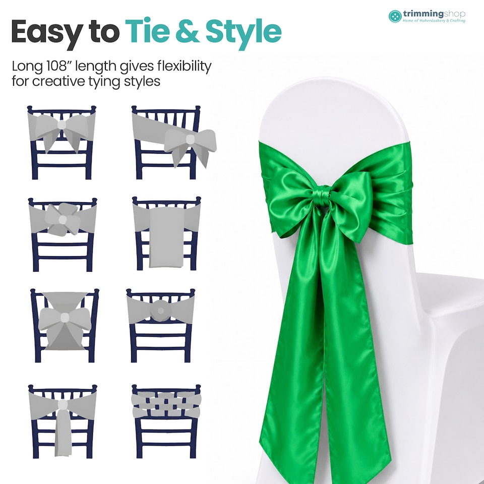 image 1 of 7"x108" Satin Chair Sash, Chair Sashes Hammed Edges Bow Tie - 25pcs