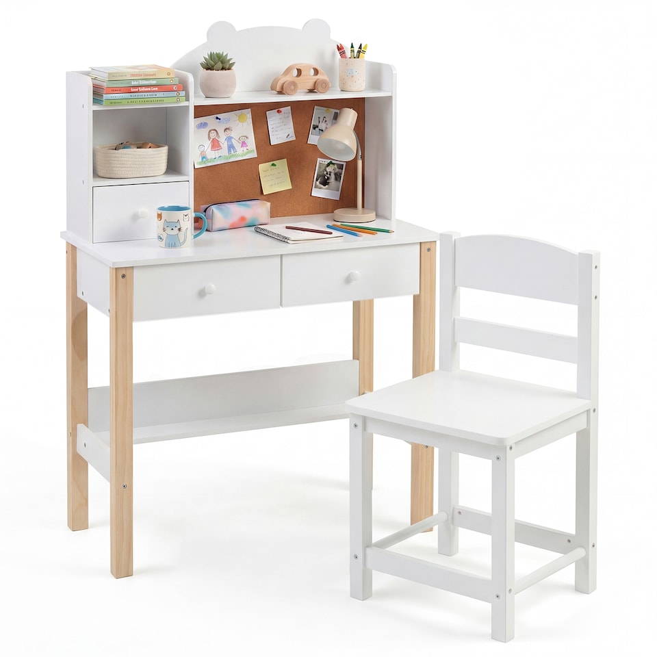 image 1 of COSTWAY Wooden Kids Study Desk and Chair Set