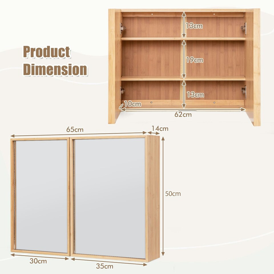image 1 of COSTWAY Bathroom Wall Cabinet Double Door Medicine Storage Brown