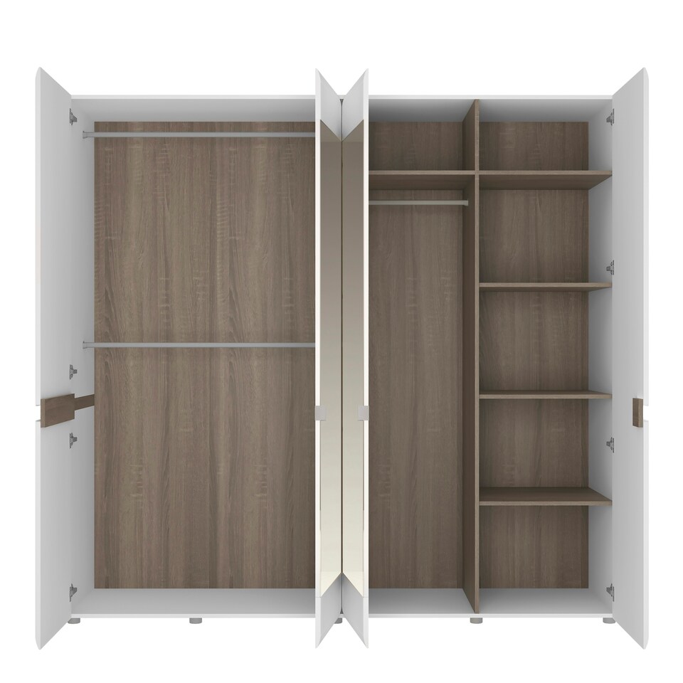 image 1 of Chelsea Bedroom 4 Door Wardrobe with Mirrors in White with a Truffle Oak Trim