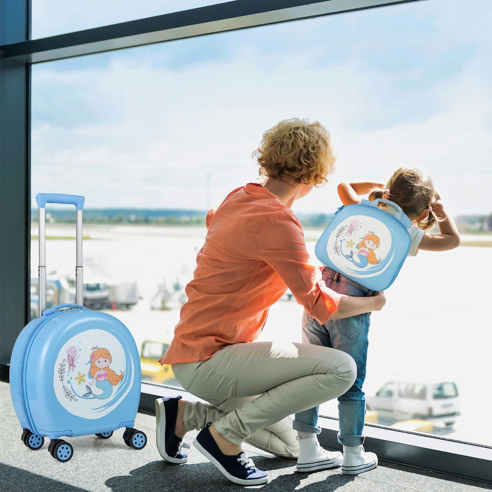 image 1 of COSTWAY 4-Piece Luggage Set Kids Journey Suitcase Set Blue | Blue | Cabin Bag