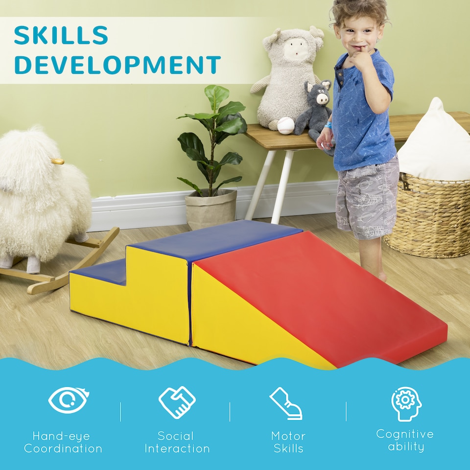 image 1 of HOMCOM 2-Piece Soft Playset for Toddlers, Climb, Crawl, Red