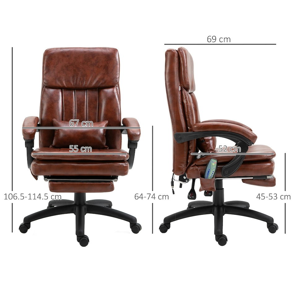 image 1 of Vinsetto PU Leather Massage Office Chair w/ Adjustable Height Footrest Brown
