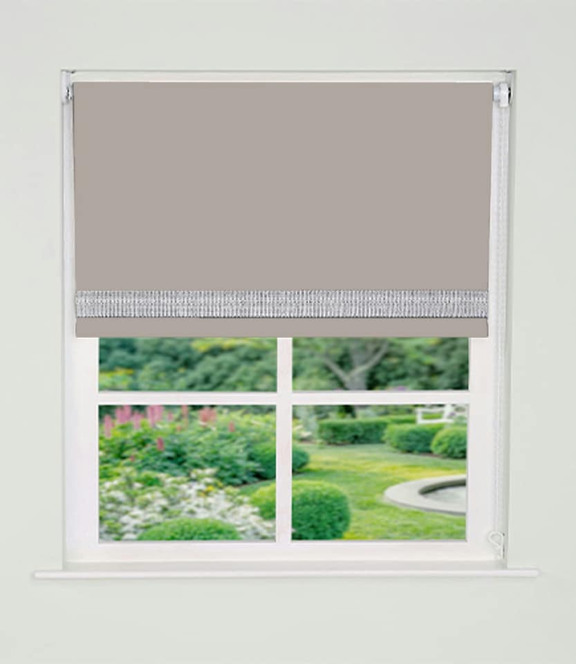 image 1 of 120cm Natural Straight Diamante Edge Border Roller Blind | Brown | Natural