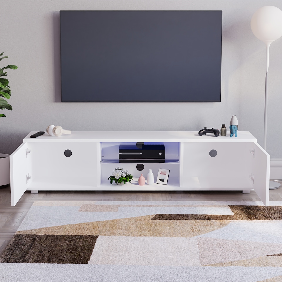 image 1 of Vida Designs Cosmo 2 Door LED TV Unit Entertainment Stand, 160cm, White | White | 1