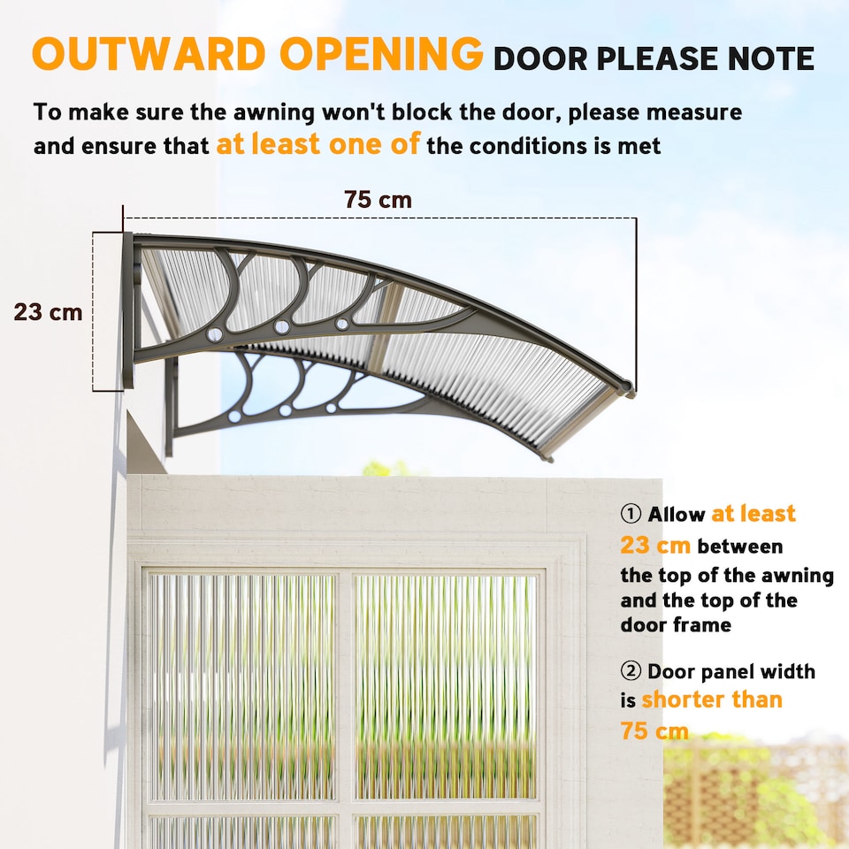 image 1 of Outsunny Door Canopy Awning Outdoor Window Rain Shelter for Door 100 x 75cm | Clear | Clear | 1