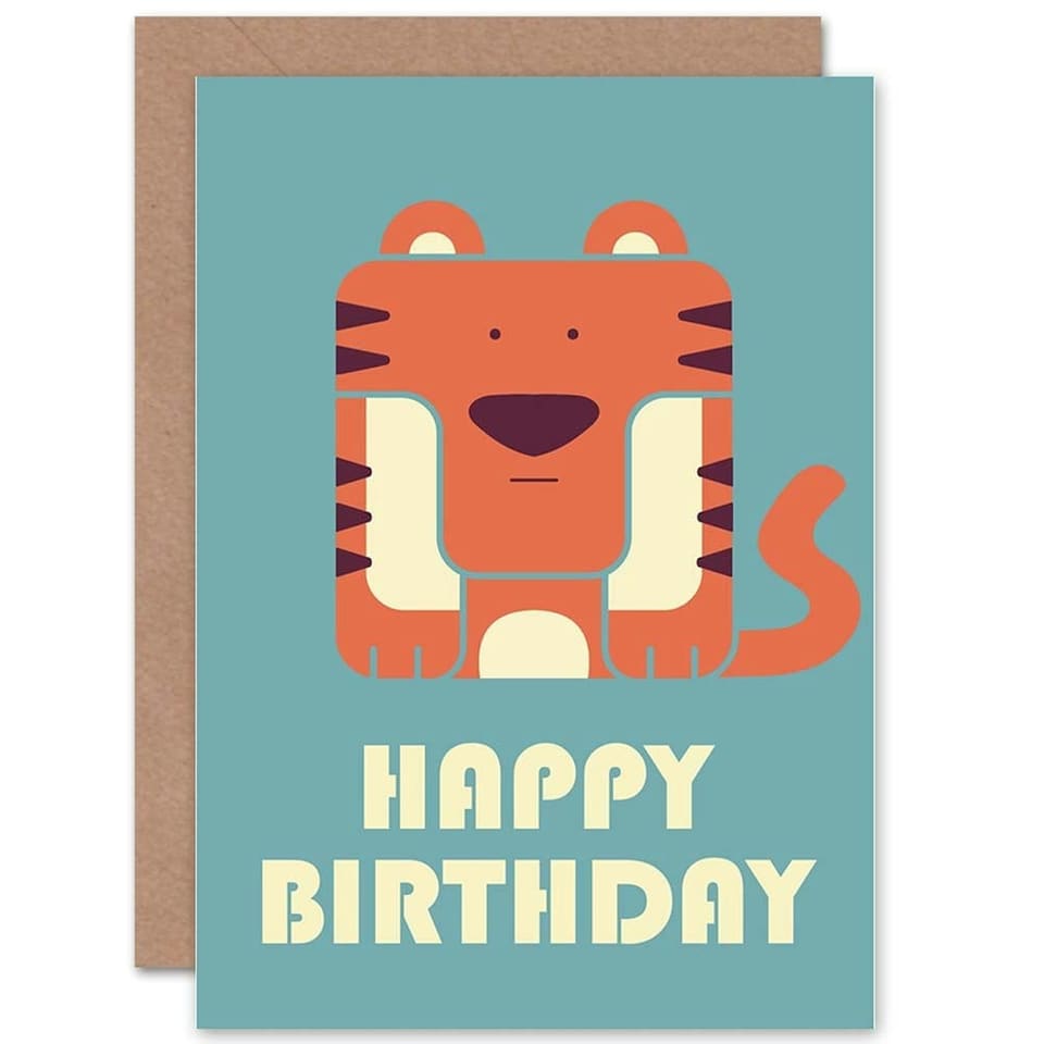 image 1 of Cute Tiger Boy Girl Cartoon Child Kids Birthday Greeting Card