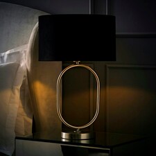 ValueLights Antonia Black Velvet Drum Lamp Shade Brushed Chrome Oval Table Lamp Silver