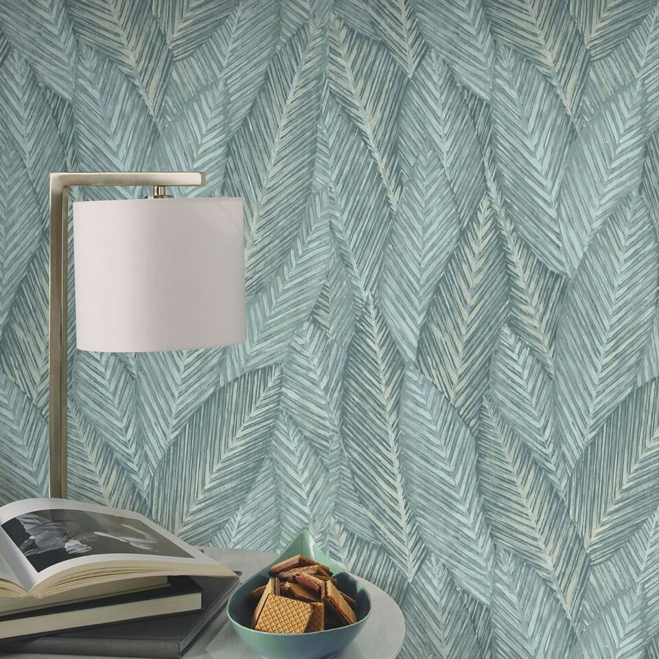 image 1 of Erismann Martinique Leaf Textured Vinyl Wallpaper - Sage - 10m x 53cm Green