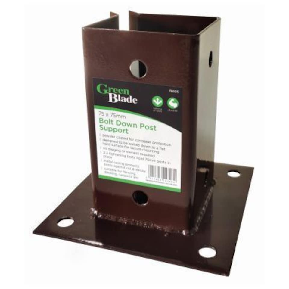 Green Blade Metal Bolt Down Post Support - 7.5cm x 7.5cm - Brown