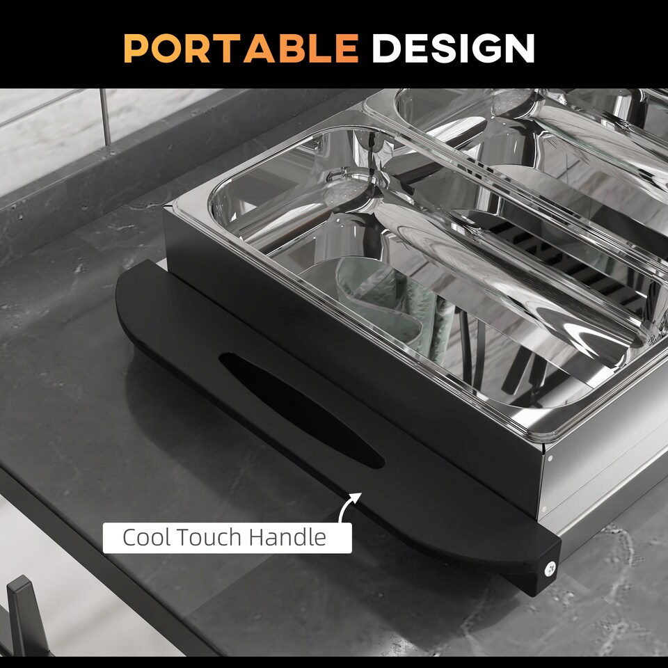 image 1 of HOMCOM 4 Tray Electric Food Warmer Buffet Server with Warming Plate, Cool Touch Handles, Adjustable Temperature, 300W, 2 x 2.4L and 2 x 1L Pans