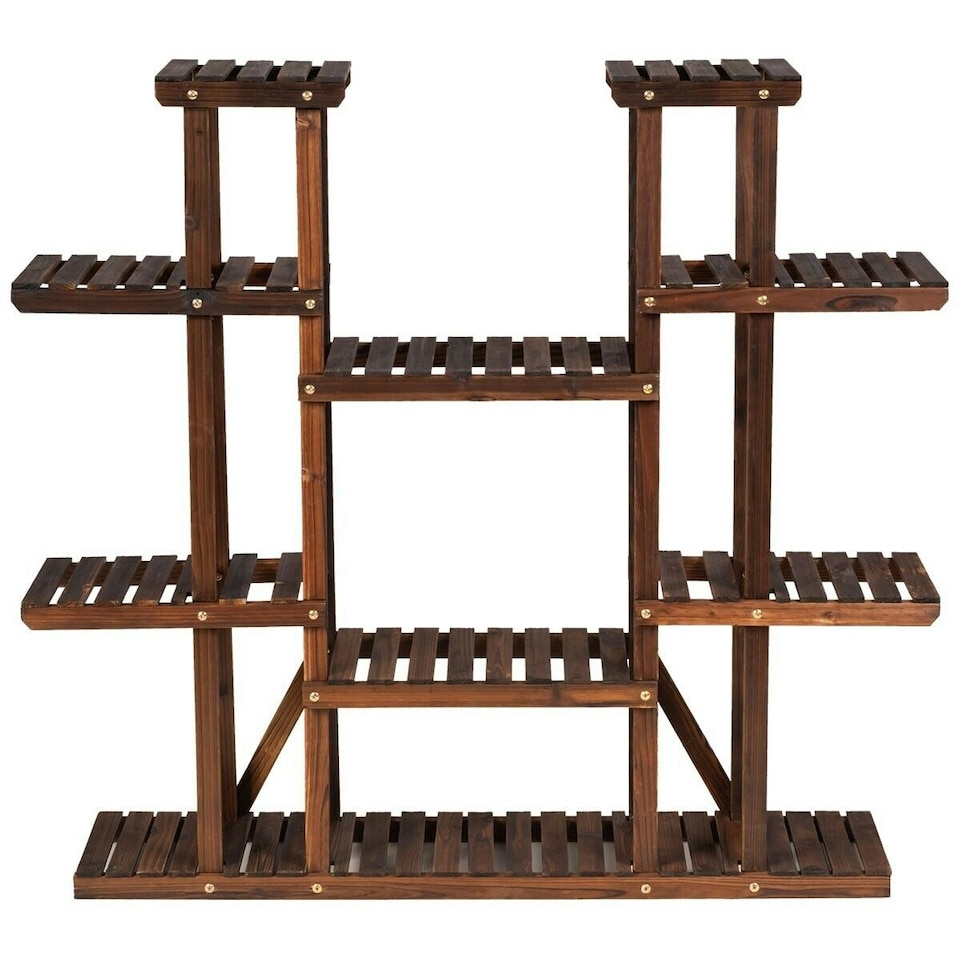 image 1 of COSTWAY 9 Tier Wood Plant Stand Display Rack Flower Shelf Brown