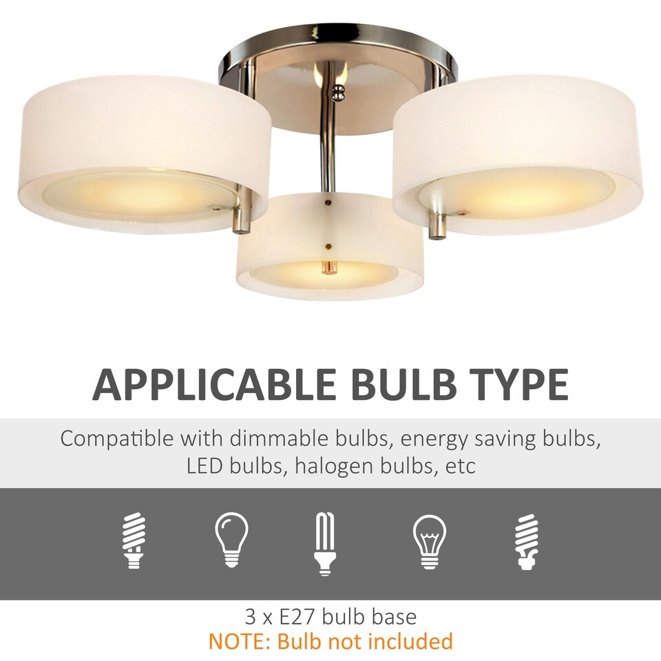 image 1 of HOMCOM Acrylic Lamp Ceiling Light Pendant Chandelier with 3 Lights Chrome Finish