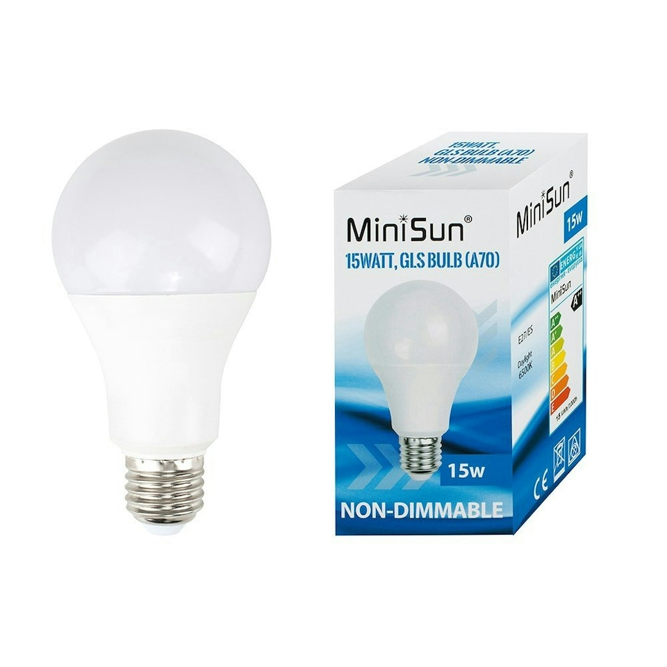 image 1 of ValueLights 8 Pack E27 White Plastic GLS LED 15W Cool White 6500K 1520lm Light Bulb