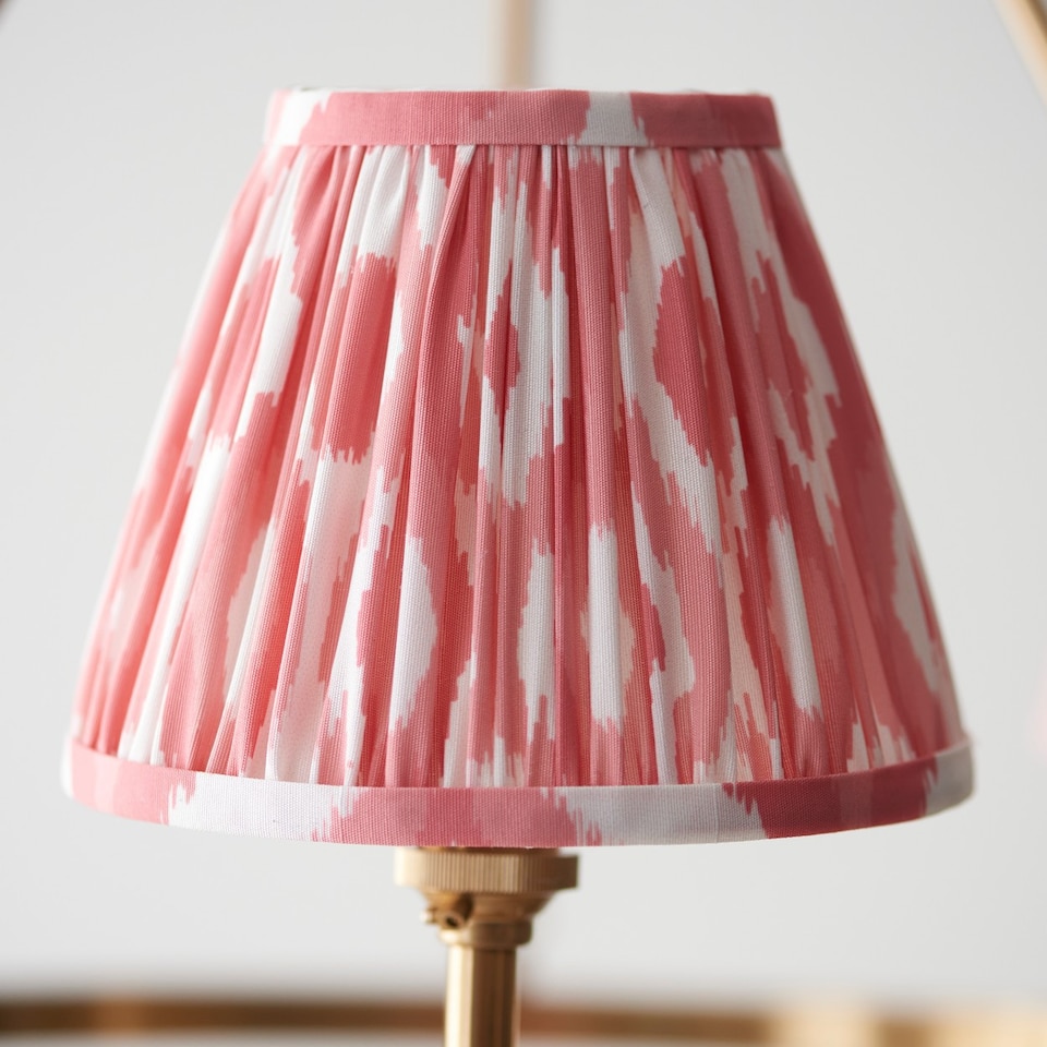 image 1 of Chester Brushed Aged Brass Plate Pendant Light with Coral Pink Fabric Ikat Shade 16cm 3x B22