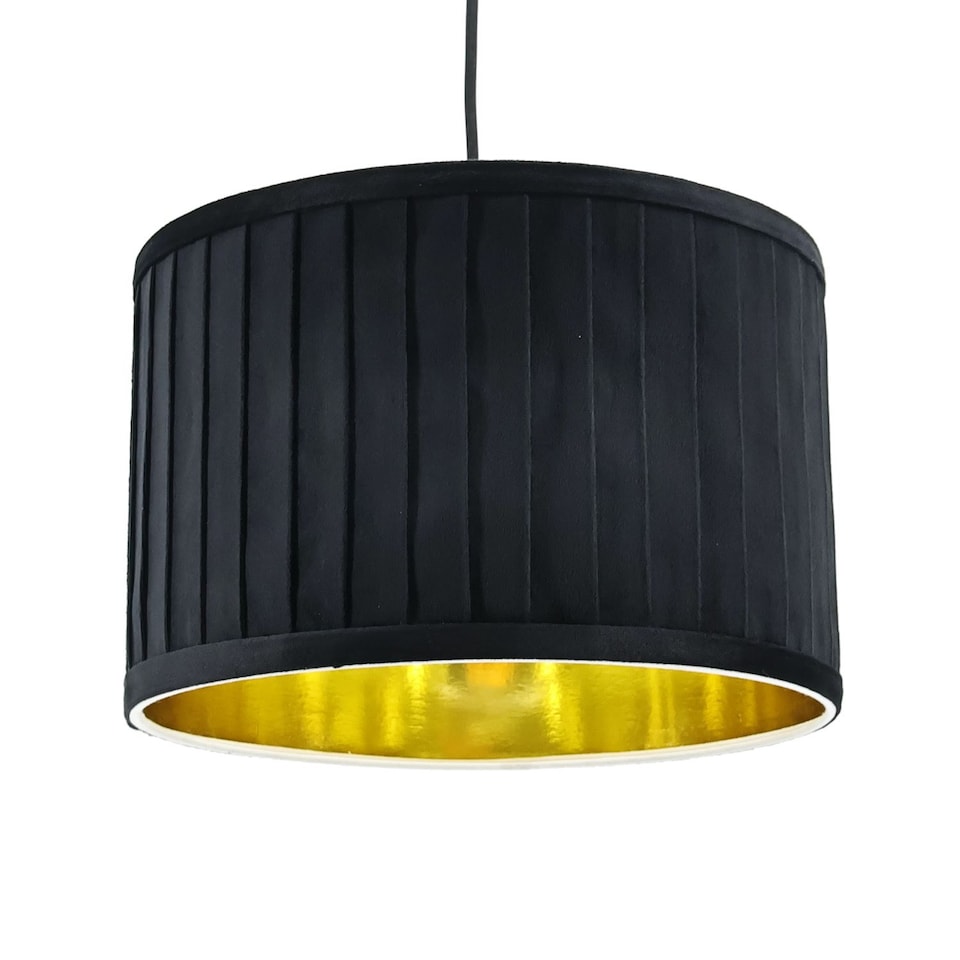 image 1 of Set of 2 Sundance - Black Velvet Pleated 30cm Lamp Shades with Gold Inner | Black | Gold | Large | 2