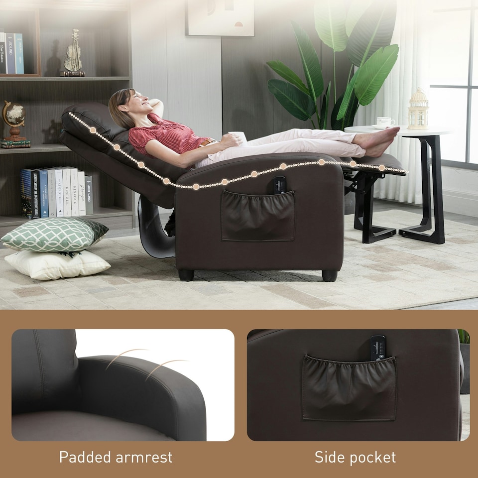 image 1 of HOMCOM Recliner Sofa Chair PU Leather Massage Armcair w/ Remote Control, Brown