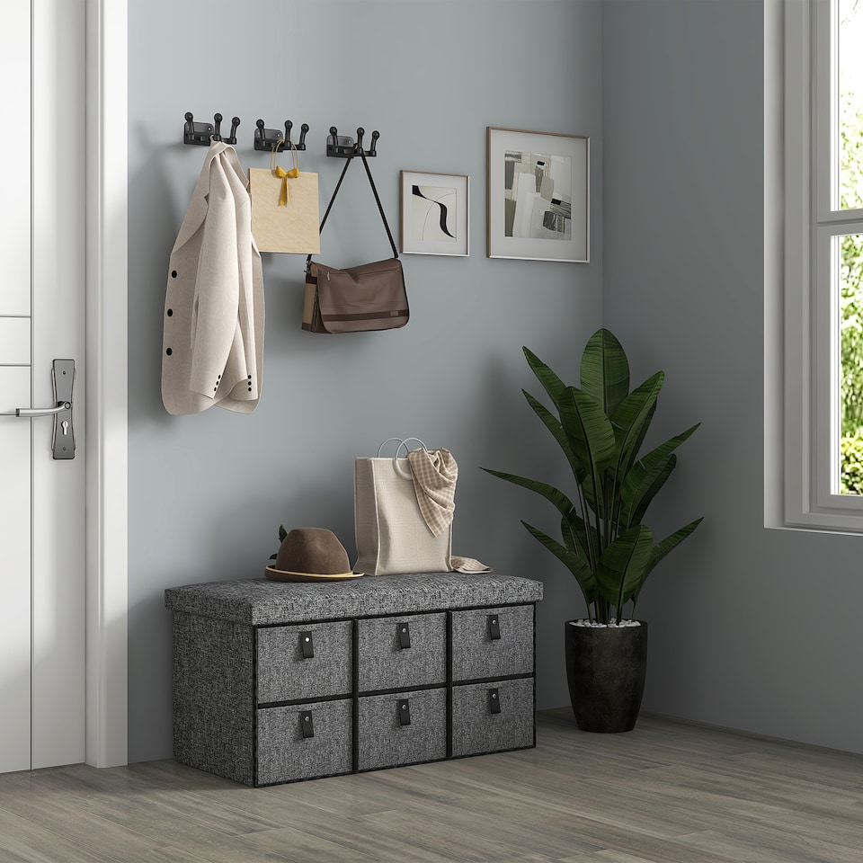 image 1 of HOMCOM Shoe Bench with Seat, Shoe Storage Bench with Cushion and 6 Fabric Drawers for Entryway, Hallway, Living Room, Bedroom, Dark Grey | Grey | Dark Grey