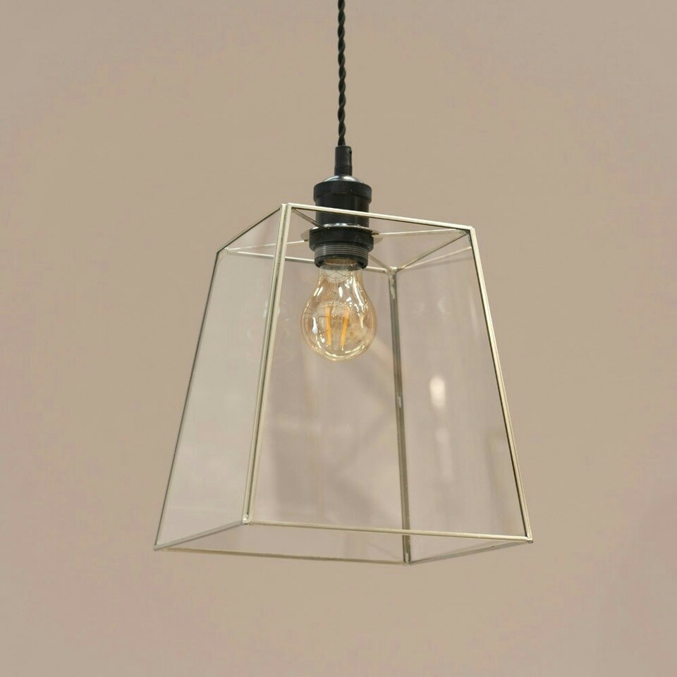 image 1 of ValueLights Susie Glass Pendant Lantern Chrome Case Easy Fit Lamp Shade with LED Bulb