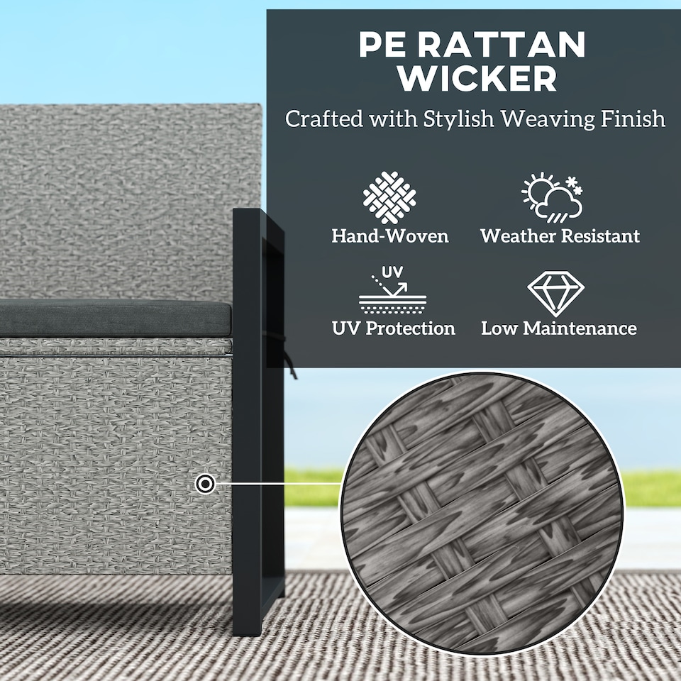 image 1 of Outsunny 151.5 L Garden Storage Bench with Inner Bag, 2 Seater PE Rattan Outdoor Garden Bench with Storage, Cushion, Wicker Outdoor Loveseat for Patio, Grey | Grey | One Size