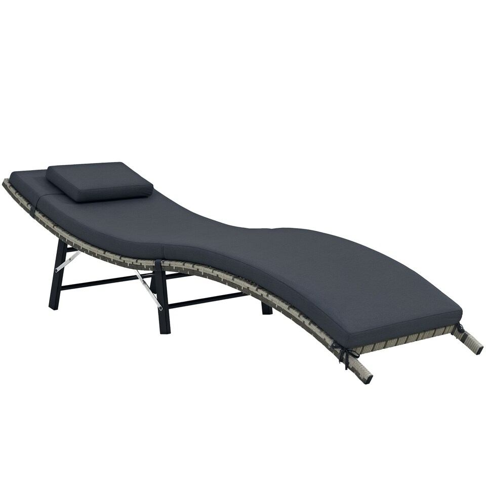image 1 of Outsunny Folding Rattan Sun Lounger with Cushion and Pillow, Grey