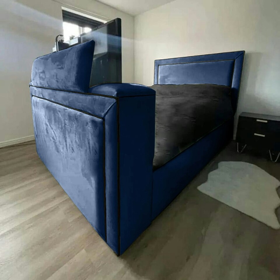 Bisham Plush Blue Double TV Bed Frame - Blue