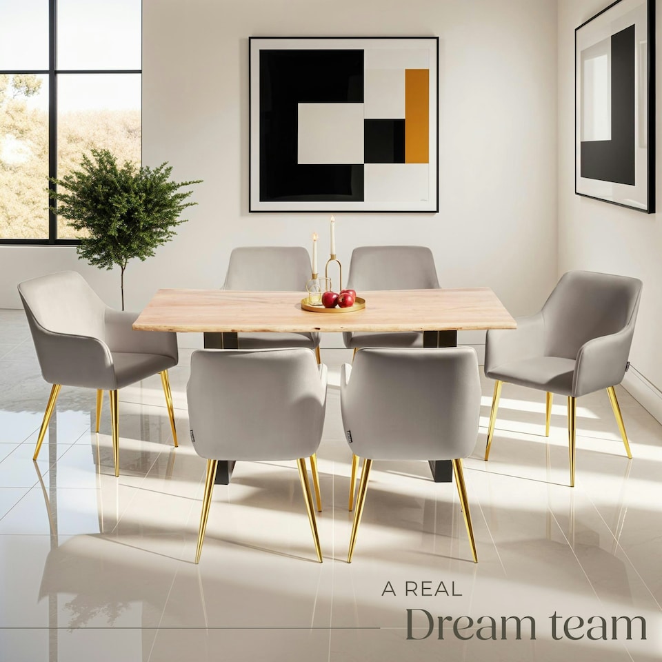 image 1 of Dining Chair Avane - velvet look, padded armchair, high backrest and high armrests - Set of 4 Grey | Taupe