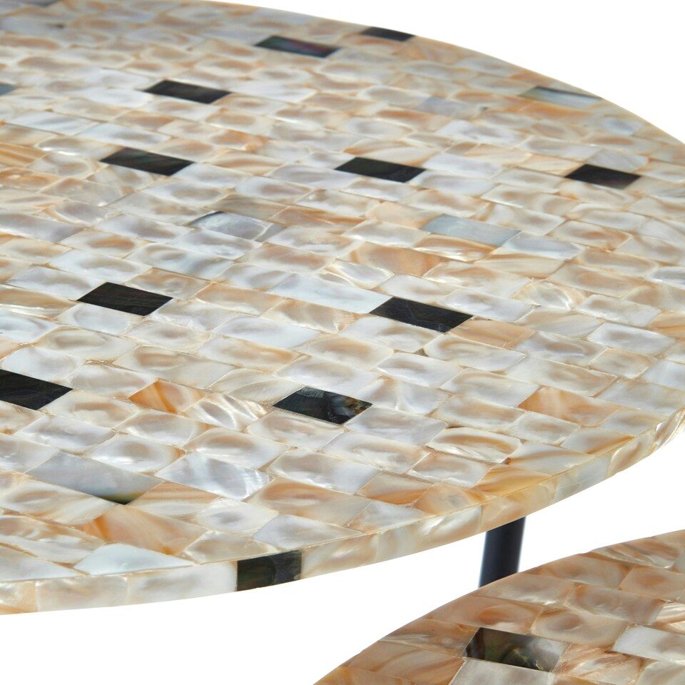 image 1 of Interiors by Premier Set of 2 Pearl Side Nesting Tables, Round Top Tables with Black Iron Legs, Couch Side Tables for Living Room