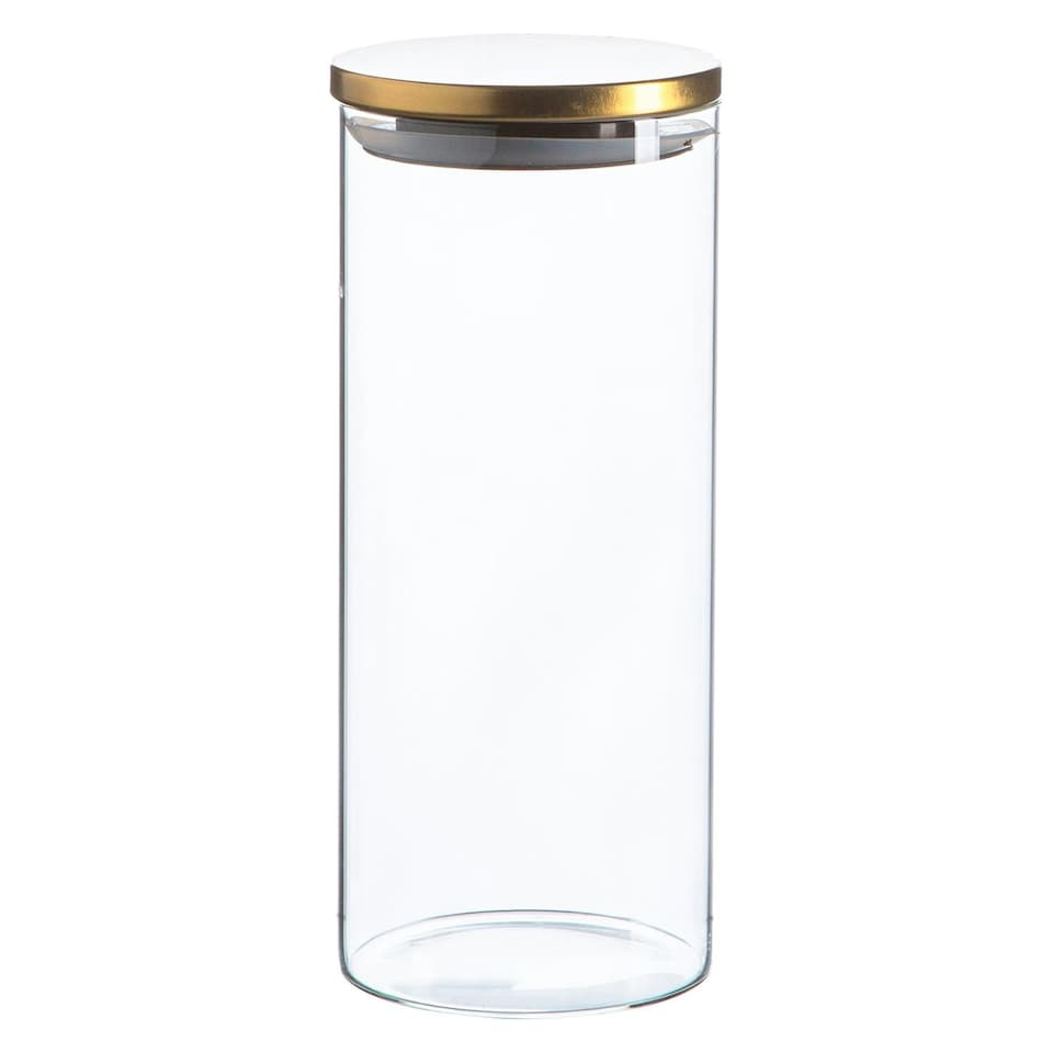 image 1 of Argon Tableware Glass Storage Jar with Metal Lid - 1.5 Litre - Gold