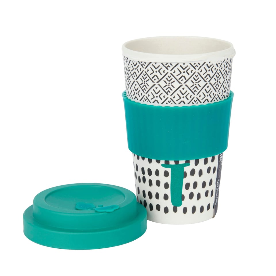 image 1 of KitchenCraft 410ml Bamboo A to Z Letter "T" Reuseable Mug | Multi