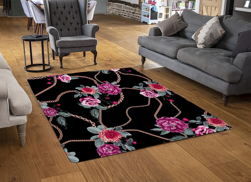 image 1 of Chain And Flowers Pattern Designer Rug | Multi