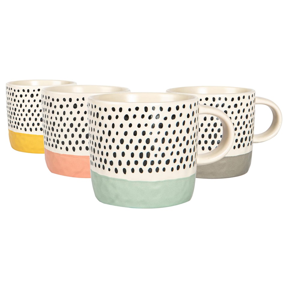 image 1 of Nicola Spring Ceramic Dipped Dots Coffee Mugs - 385ml - 4 Colours | Multi | 4 Colours | 4