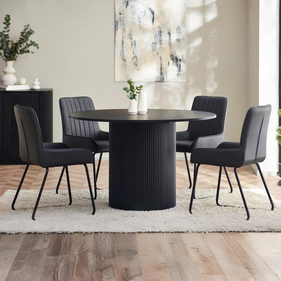 image 1 of Louis Fluted Round Dining Table - Black