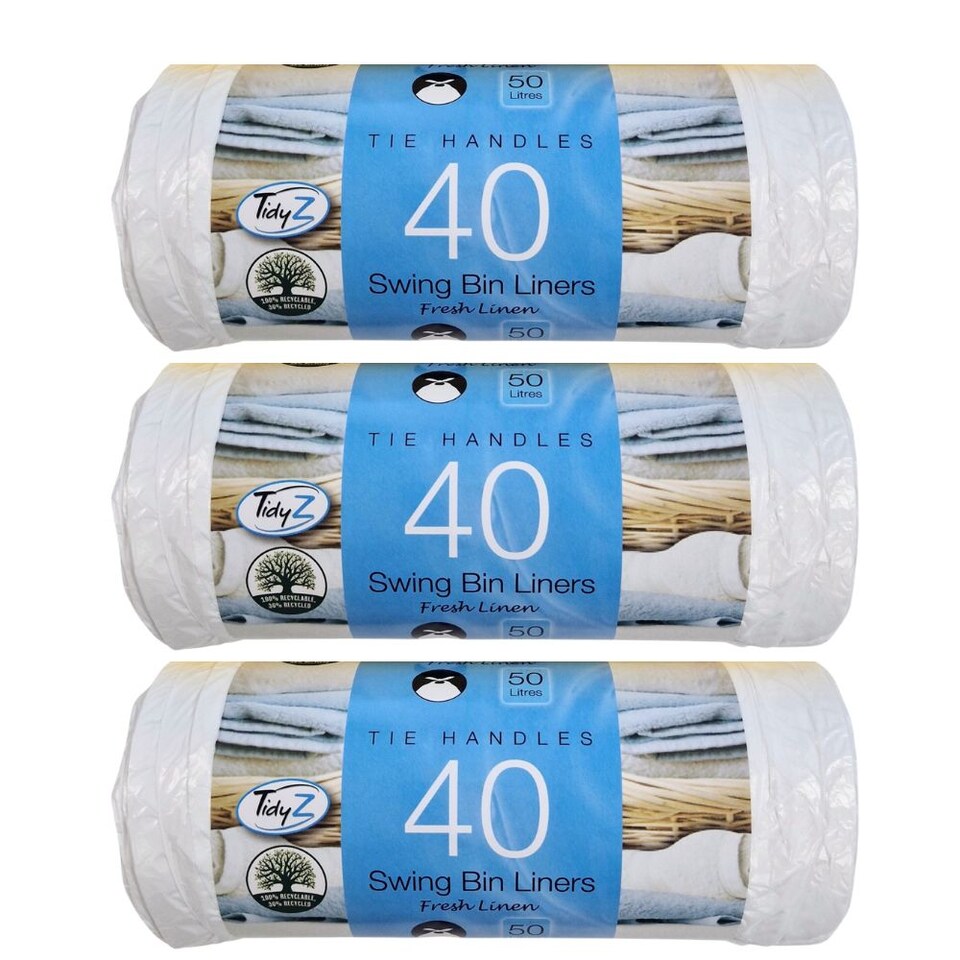 TidyZ Scented Tie Handle Swing Bin Liners 50L 40 Pack - Fresh Linen