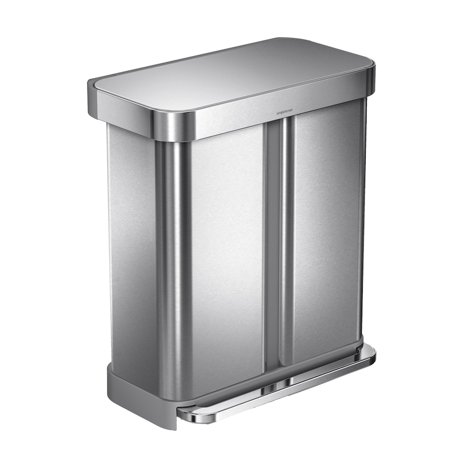 image 1 of Simplehuman 58L Recycling Rectangular Pedal Bin with Liner Pocket, Brushed Stainless Steel
