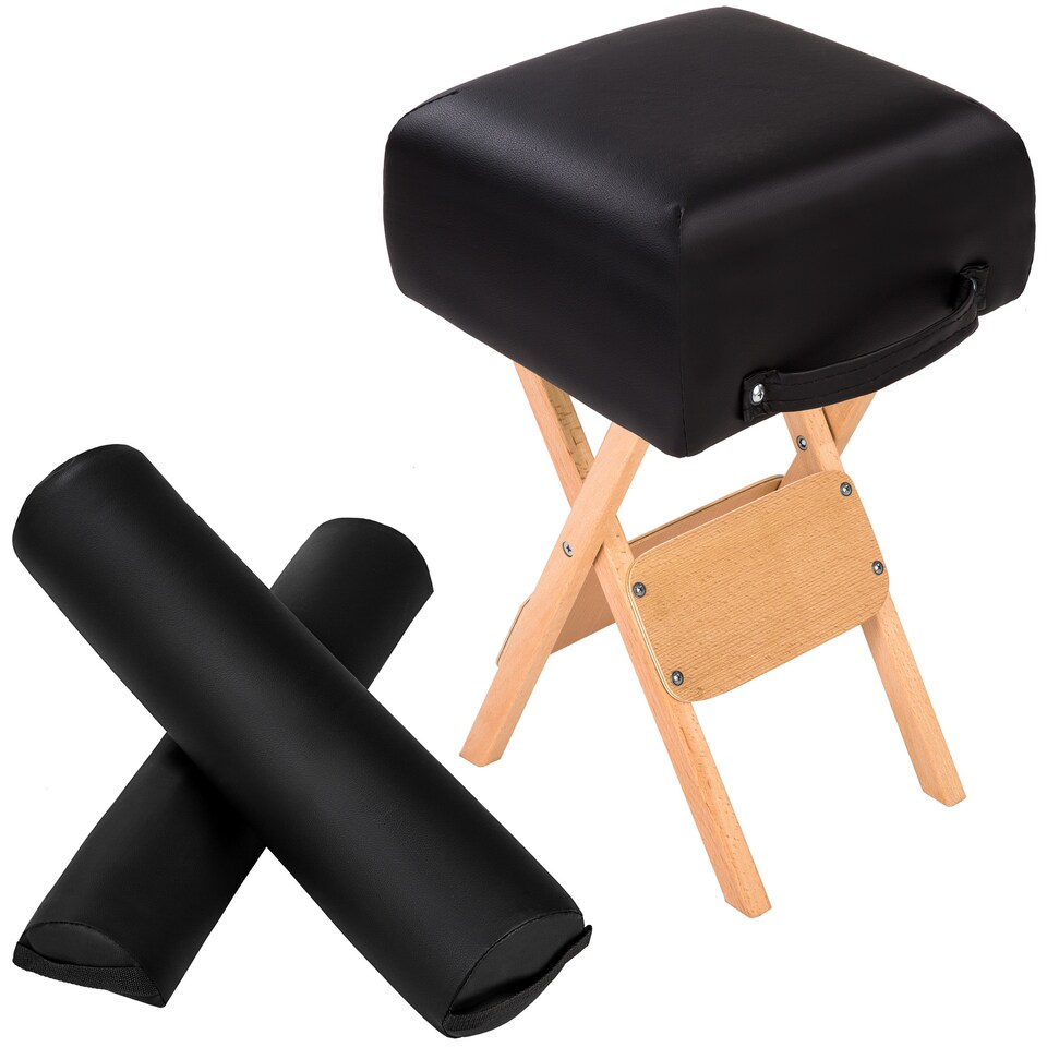 image 1 of Stool & Bolster Cushion Set - foldable, padded, wood and faux leather | Black | black | 1