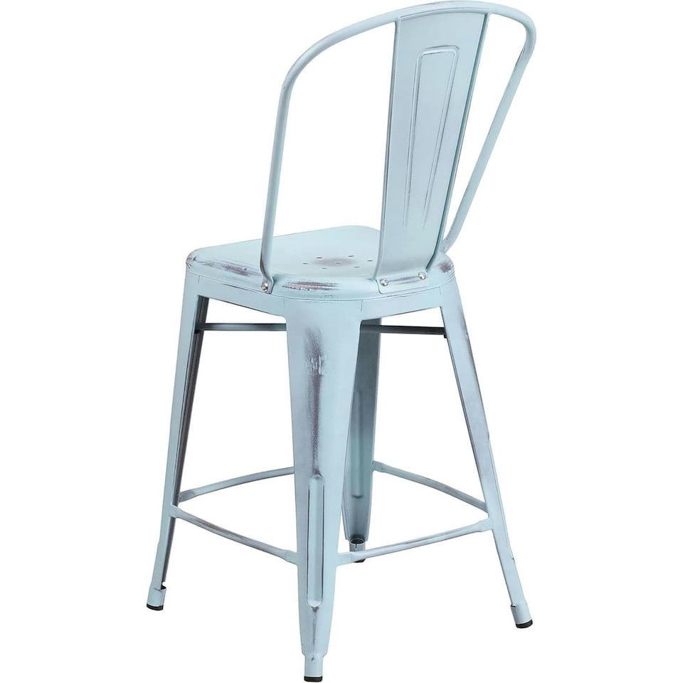 image 1 of Blake 24" Industrial Style Bar Stool Chair, Pale Blue - Set of 4 - Modern Metal Counter Height Blue