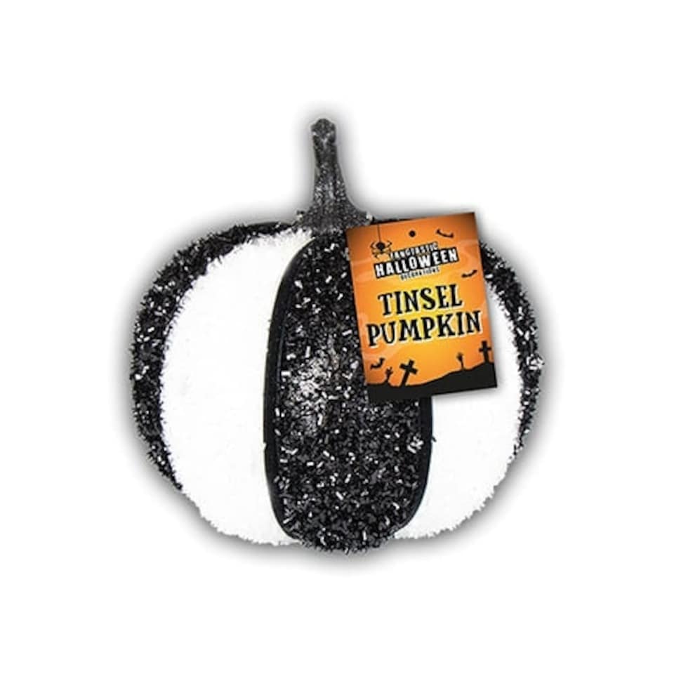 Black and White Halloween Tinsel Pumpkin 14cm