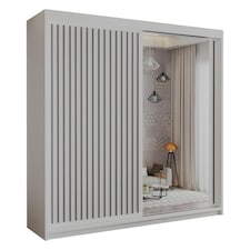 Sliding Wardrobes 4U Modern Vertical Panelled Mirror Sliding Wardrobe – 150cm to 250cm, White, Black, Grey, Oak | White | White 150cm