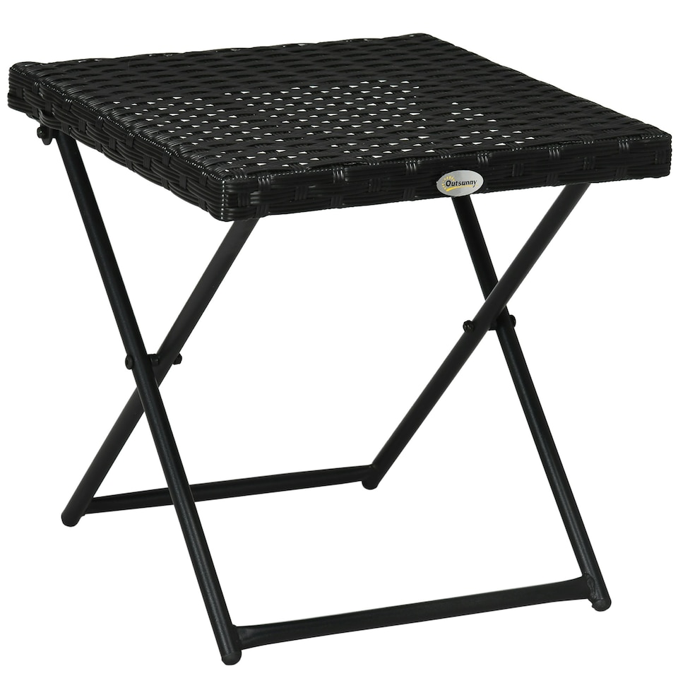 image 1 of Outsunny Folding Square Rattan Coffee Table with Steel Frame Bistro