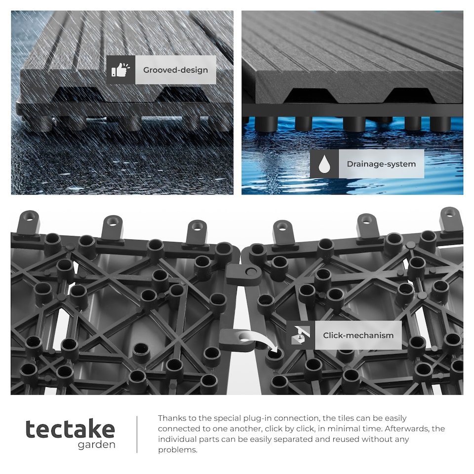 image 1 of Composite Decking Tegulas - click system, wood look, outdoor safe | Grey | grey | 31 x 31 x 2,20 cm | 22