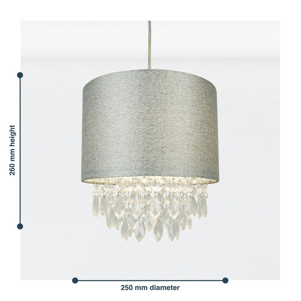 image 1 of First Choice Lighting Set of 2 Sparkle Grey Faux Silk Jewelled Easy Fit Light Shades Grey | Clear