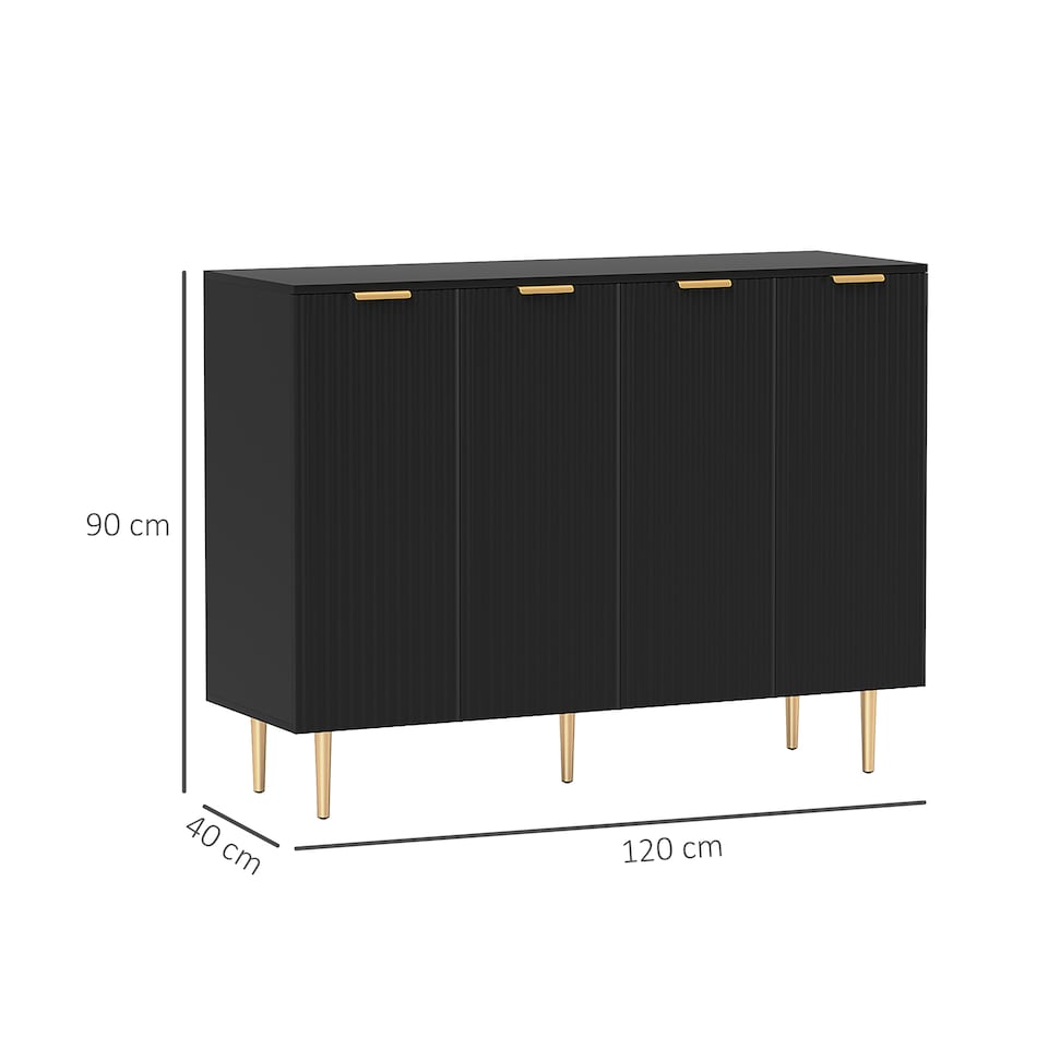 image 1 of HOMCOM Sideboard Buffet Cabinet with Adjustable Shelves, Black | Gold | Black with gold handles and legs